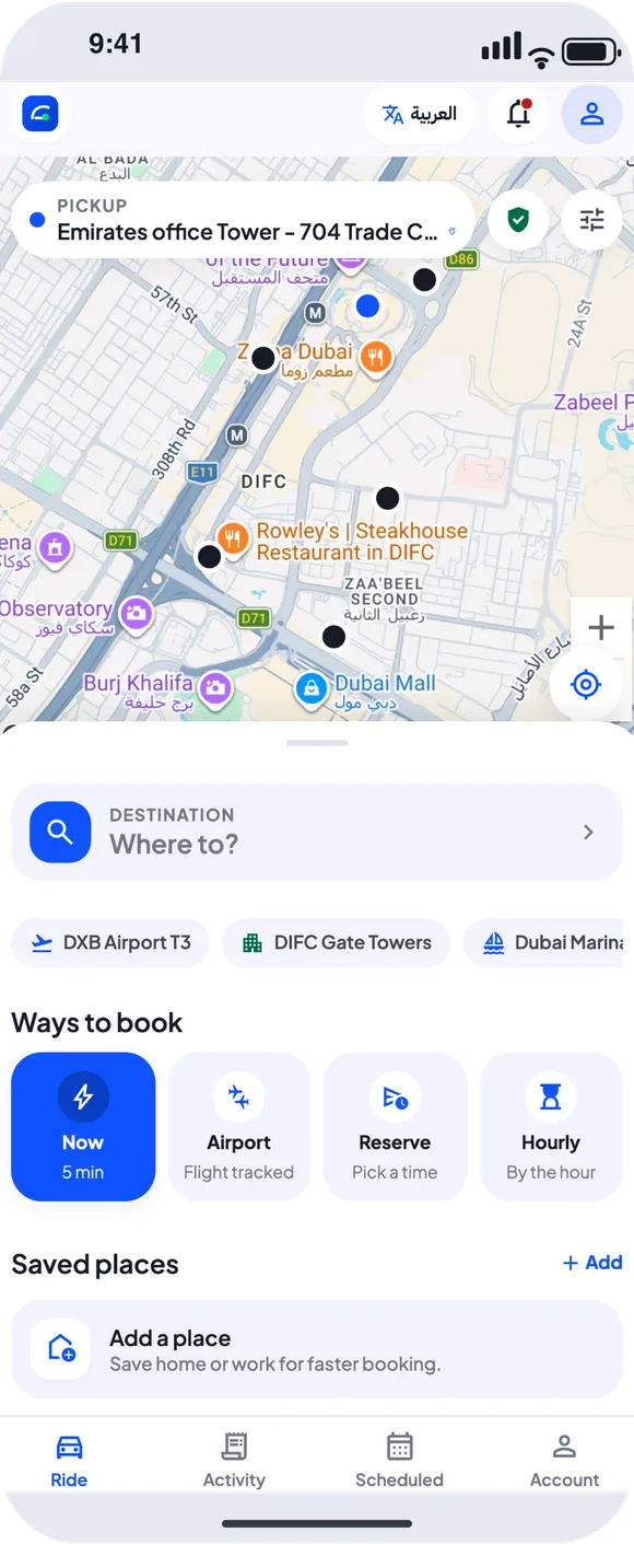 The drivoo rider app: booking a ride from the map